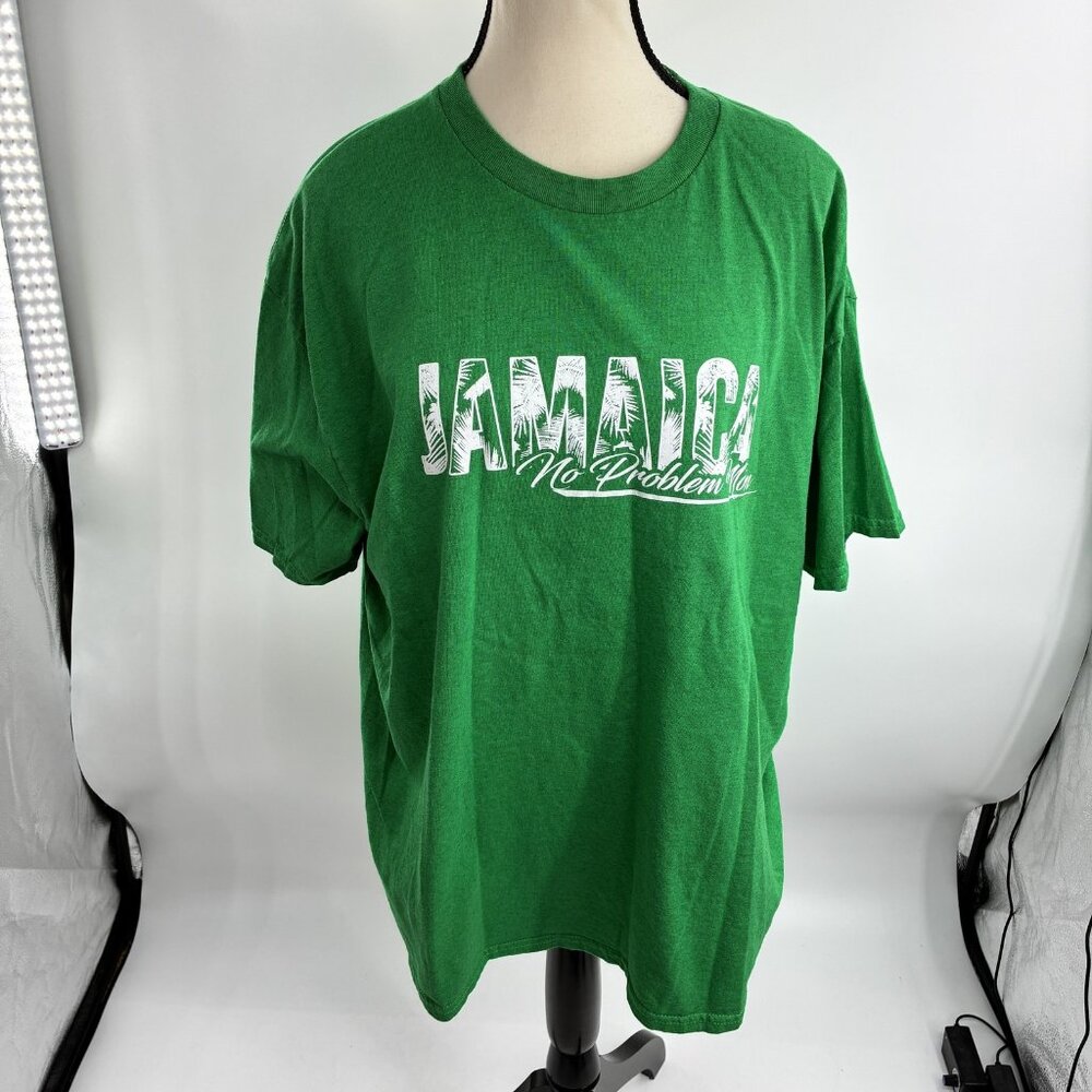 Gildan Unisex XL Green Jamaica No Problem Mon Graphic T-Shirt Cotton Blend